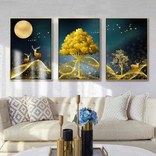 Nordic Golden Fortune Tree Diy diamond Painting Elk Bird Full diamond embroidery mosaic Abstract Mural Bedroom Hotel 3 PcsZP-385