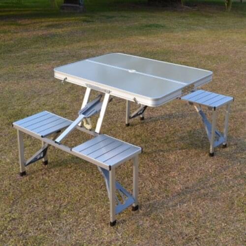 Aluminum alloy one-piece portable outdoor table and chair camping barbecue table and chair set outdoor folding table