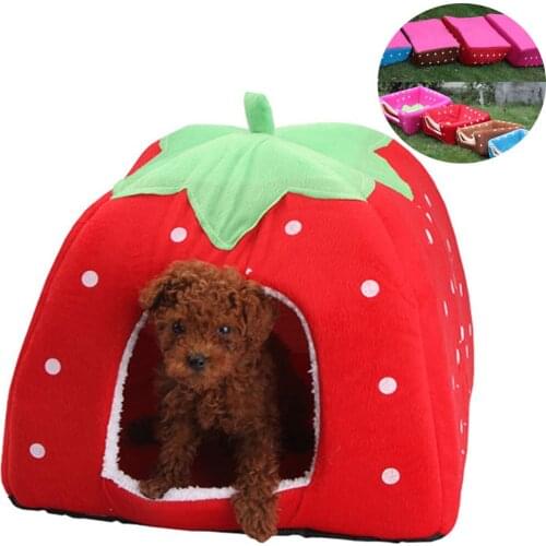 Dog Winter House Strawberry Shape Cat Kennel Foldable Puppy Soft Warm Sleeping Bed Mat Kitten Mongolian Nest Fashion Cushion