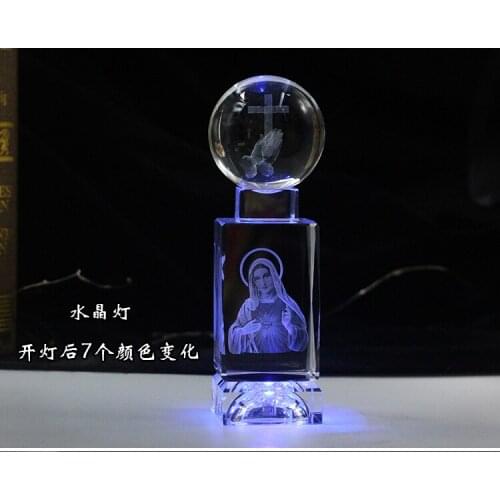 TOP good present gift 2020 Bless HOME family Catholic Christianity the Virgin Mary Madonna pray Cross 3D Crystal Figurine statue