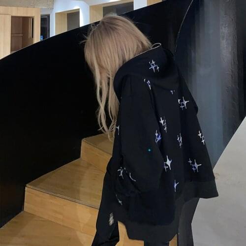 Rhinestone top Star Graphics Oversized Hoodies Female Zip Up Long Sleeve Womens Sweatshirt Y2K Aesthetic Winter Grunge clothing