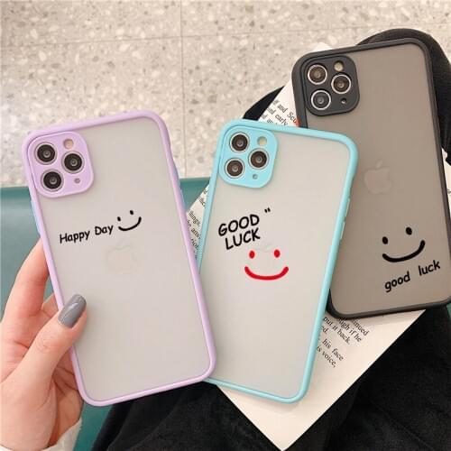 Smiley Good Luck Camera Protection Phone Cases For iPhone 11 12 Pro Max XR XS Max X 8 7 6S Plus Mini Matte Shockproof Back Cover