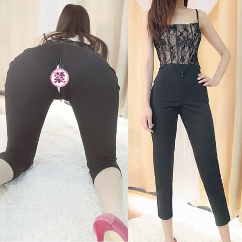 Outdoor Sex Pants Womens Body Jumpsuit Sexy Clothes Summer Lace Open Crotch Secret Zipper Erotic Costumes Romper Female Clothing