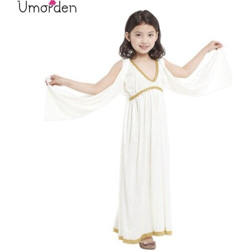Umorden Child Roman Grecian Greek Athena Goddess Costume for Girls Carnival Halloween Party Fantasy Cosplay Dress V-neck