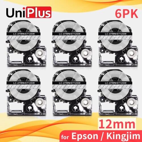 UniPlus 6PK Strong Adhesive Label Tape White on Clear Printer Ribbon Fit Epson Kingjim Label Maker LW-K400 LW-700 LW-900P 1000P