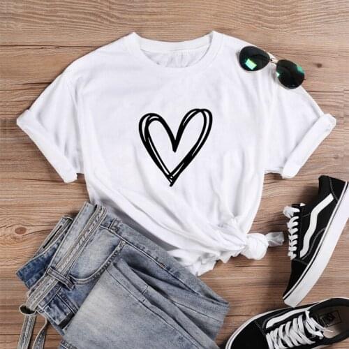 Heart T-Shirt Funny T Shirt Women O-neck Short Sleeve Tshirt Women Black Casual Tee Shirt Femme Tshirts Cotton Women