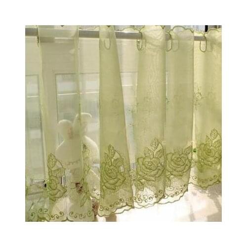 Curtain Rose hollow coffee curtain semi-curtain finished kitchen small curtain through rod partition cabinet door curtai