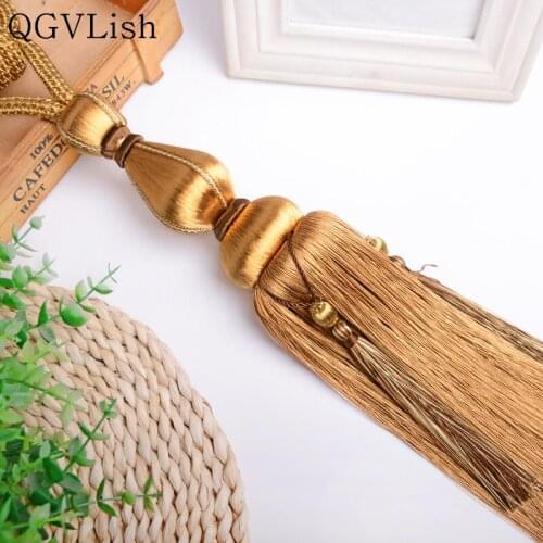 QGVLish 2Pcs Curtain Tiebacks Tassels Fringe Hanging Belt Balls Bind Ropes Brush Straps Clasp Curtain Accessories Tieback Decor