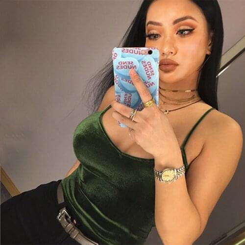 Women Sexy Deep V-neck Spaghetti Strap Velvet Camis Chic Lady Hollow Back Basic Camisole Tops Vest