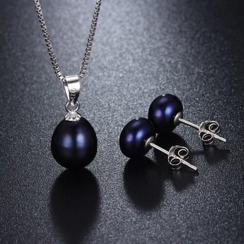 2021 Hot Sale Natural Black Pearl Set For Women,Fine Jewelry High Quality Stud Earring and Pendant, Wedding Jewelly Sets