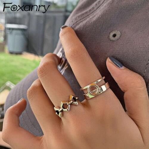 Foxanry 925 Sterling Silver Finger Rings INS Fashion Simple Hollow Irregular Geometric Vintage Punk Party Jewelry Gift for Women
