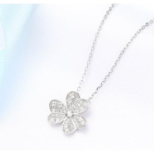 Clover pure silver necklace womens 925 Silver Rose Gold Flower Necklace petals