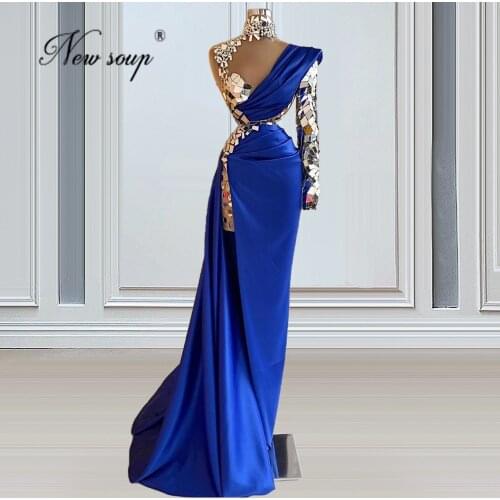 Haute Couture Beading Long Evening Dresses 2021 Blue Mermaid Prom Dresses Customizd Dubai Women Party Night Gowns Robe De Soiree