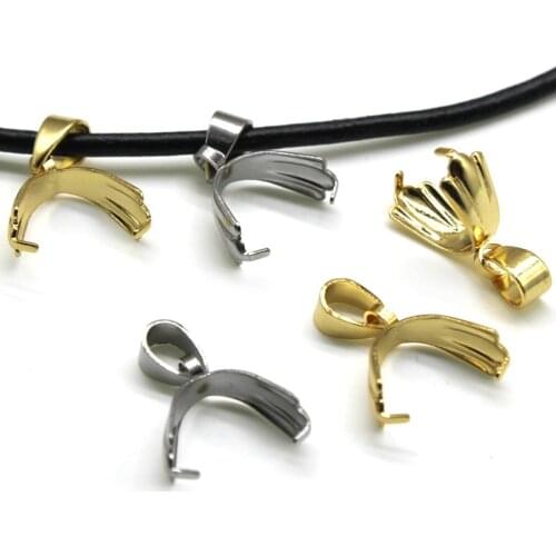 10Pcs 6x19mm Stainless Steel Gold Pendant Clips Buckle Pinch Bail Connector Beads for Necklace Earring DIY Jewelry Craft Making