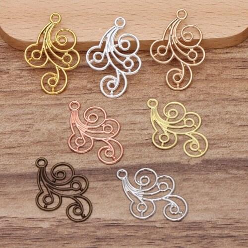 100pcs 20x30mm Gold Silver Plated Pendant Metal Brass Filigree Flower Slice Charms Base Setting Jewelry DIY Handmade Accessories