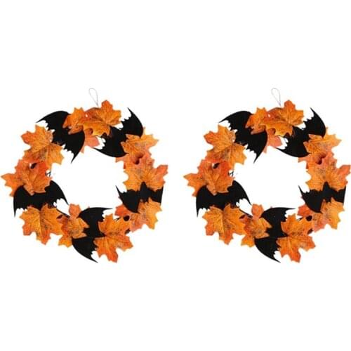 2Pc Halloween Decoration Bat Wreath Pendant Window Door Hanging Maple Leaf Garland Halloween Decor For Home Party Decor