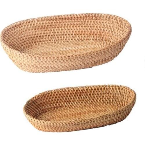 2 Pack Woven Storage Basket, Handmade Bread Serving Basket Display Basket Fruit Candy Cake Tray, Rattan Storage Basket
