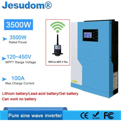 3500W Solar Grid Tie Inverter Pure Sine Wave 24V100A MPPT Solar Panel Charger and Max 6000W 500VDC Solar Input