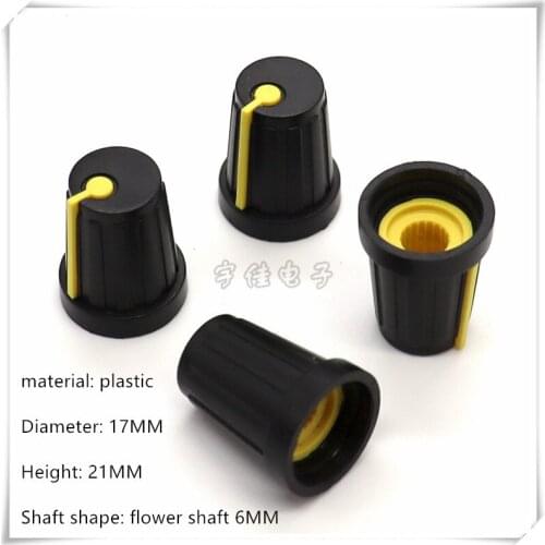 5 Piece 17×21MM black and yellow plastic knob cap potentiometer volume adjustment switch knob is suitable for flower shaft 6MM