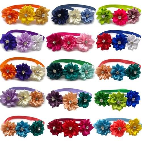 50/100pcs Dog Pets Accessories Rhinestone Flowers Bowties Neckties for Pet Dogs Cat Bowties Pets Supplies Dog Grooming Product