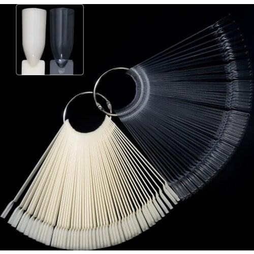 50pcs False Nail Swatches Sticks Nail Polish Practice Display Art Tips Nail Sample Sticks With Metal Splits Ring Fake Nails