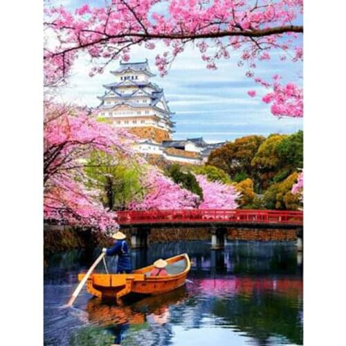 Diamond Painting 5D DIY Square/Round Diamond Figure Painting Lake Boating Beautiful Scenery Picture Cross Stitch Decor Art TX655