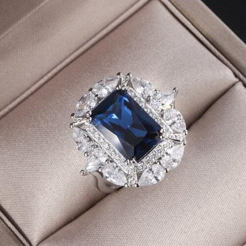 Funmode Luxury Blue Geometric CZ Engagement Rings for Women Baguette anillos para mujer Wholesale FR85