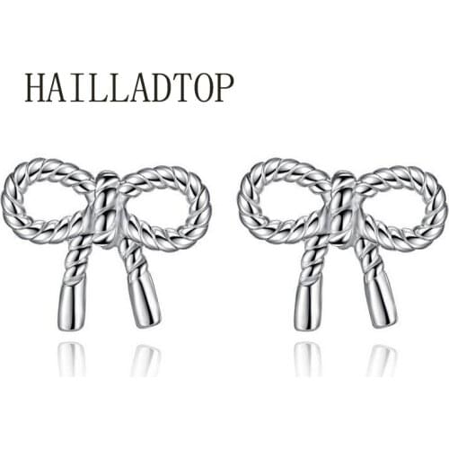 HAILLADTOP Women Girl Classic Bowknot Silver Color Party Wedding Fashion Jewelry Cute Bijoux Female Rope Earrings Kids Jewelry