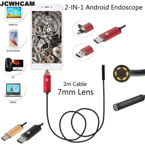 JCWHCAM 7mm Lens 0.3MP 480P 2M Cable 6 LEDs USB Endoscope for Industrial Inspection IP67 Waterproof Endoscope Borescope Camera