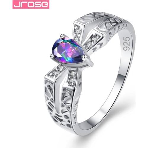 JROSE Wholesale Pretty Mystic Multicolor & Olive Green & White Cubic Zirconia Silver Ring Size 6 7 8 9 Waterdrop Fashion Jewelry