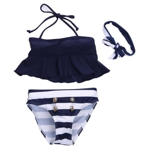 3pcs Kids Baby Girls Clothes Sets Active Cute Bikini Navy Tankini Swimsuit Swimwear Bathing Suit Swimming Kid Girl Clothes Set