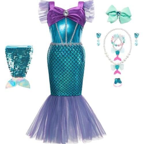 Halloween Party Costume Little Mermaid Cosplay Dress Slim Dress for Girls Christmas New Year Fancy Frocks Kids Birthday Vestidos