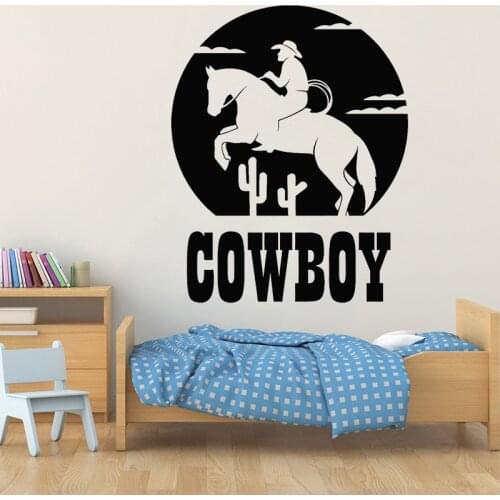Cowboy Wall Sticker Horse Vinyl Decal Texas Western Stickers Boys Room Decoration Teens Bedroom Decor Rider Art Mural