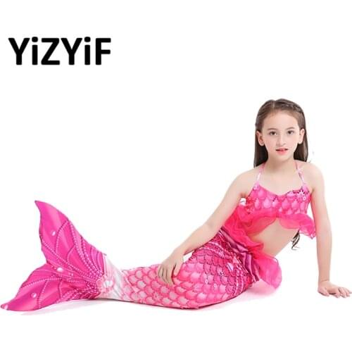 3Pcs Swimmig Suit For Girls Kids Mermaid Swimwear Fish Scales Printed Bikini Set With Mermaid Tail Cute Girls Bathing Suit Set