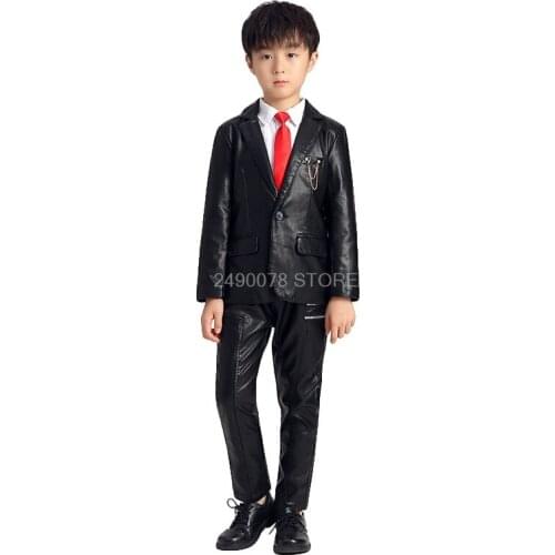 Jackets For Boys 2020 Fashion Brand Pu Leather Windproof Waterproof Jacket +Pants 2pcs Children Infant Kids clothing set