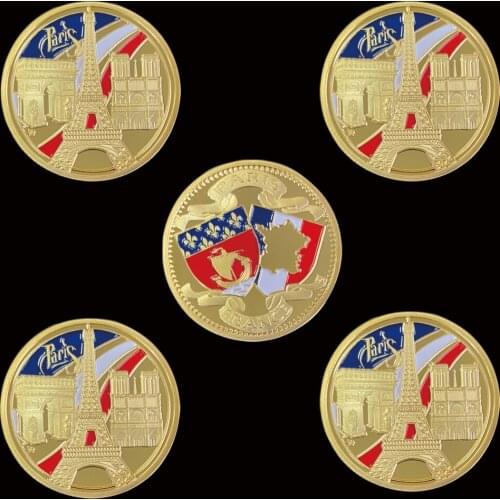 5PCS France Paris Challenge Coin Metal Eiffel Tower Arc de Triomphe Commemorative Gifts