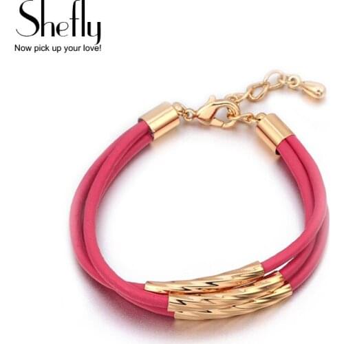 2018 New Design Rope Leather Golden Metal Bracelet Red Thread Line Jewelry Red String Bracelet For Women Men Lobster Bracelets