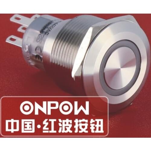 ONPOW 22mm IP67 1NO1NC 12V Green Ring LED button Momentary Stainless Steel Push button Switch (GQ22-A-11E/G/12V/S) CE, RoHS