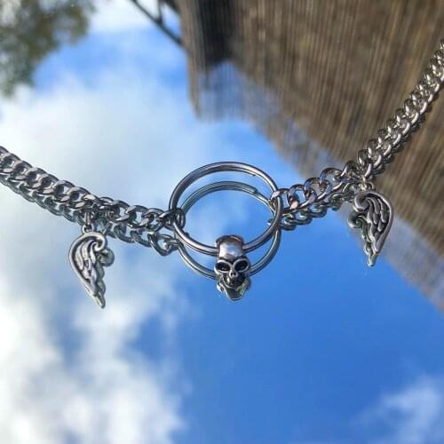 Fashion Punk Skeleton Wings Necklace For Women Men Circle Choker Accessories Gift