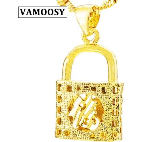 Lucky Blessing Longevity lock necklaces for Women Men 24K Gold Color 2018 new Fashion Jewelry Prayer blessing Pendant for child