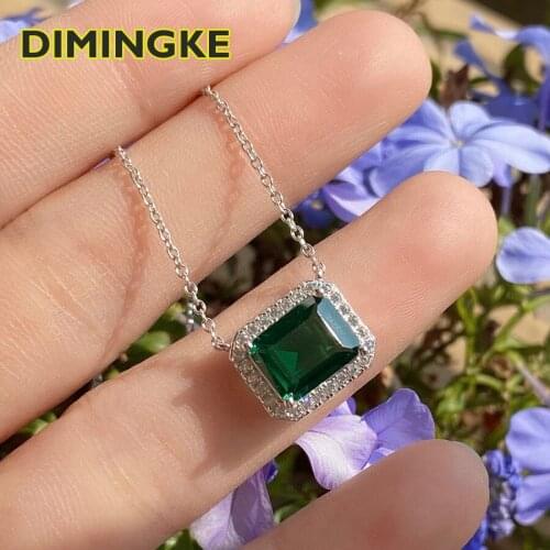 DIMINGKE 8*10MM Rectangle Emerald Necklace 100%-S925 Sterling Silver Jewelry Womens Party Birthday Gift