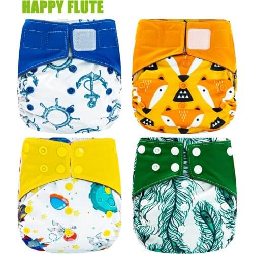 Happy Flute Overnight AIO Cloth Diaper Night Use Heavy Wetter Baby Diapers Bamboo Charcoal Double Gussets Fit 5-15kg