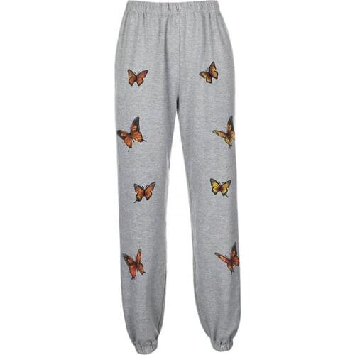 Casual Women Loose Style Pants Butterfly Print High Waist Jogger Sporty Harem Hip Pop Cotton Pants Loose Trousers