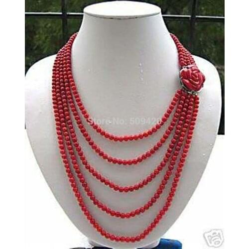 Prett Lovely Womens Wedding Women Gift word Love women Fashion Jewelry Wholesale>>>CHARM 5 row RED CORAL NECKLACE FLOWER CLASP