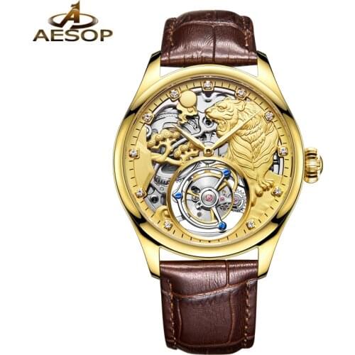 AESOP Brand Luxury Original Tourbillon Mechanical Watch Men Fashion 3D Tiger Waterproof Automatic Clock 2020 Relogio Masculino