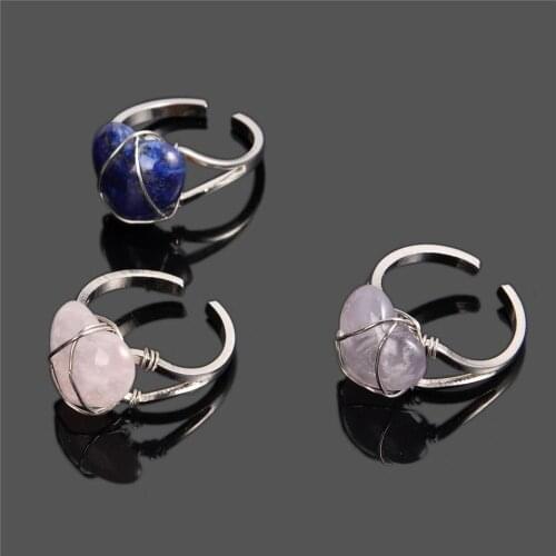 Retail 1pc heart ring Natural stone handmade ring jewelry original stone creative travel commemoration business gift
