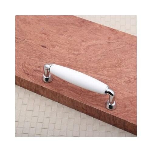 Kitchen cabinet handles white ceramic cupboard pull shiny silver 96mm dresser drawer wardrobe furniture handle pulls knobs