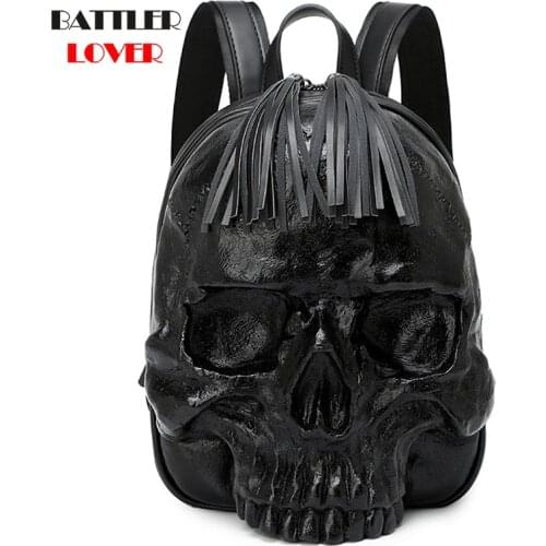 3D Skeleton Head Backpacks For Men And Male Black Tassel Design Travel Bags Female Package Skull SteamPunk Shoulder Bags Hip-Hop
