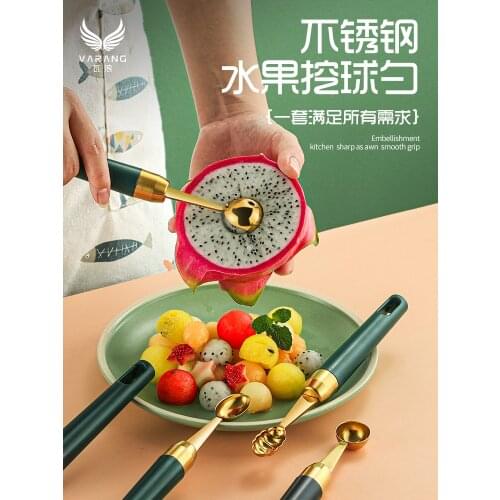 Stainless Steel Ball Scoop Watermelon Carved Sliced Fruit Scoop Fruit Ball Split Platter Ice Cream round Spoon Tools