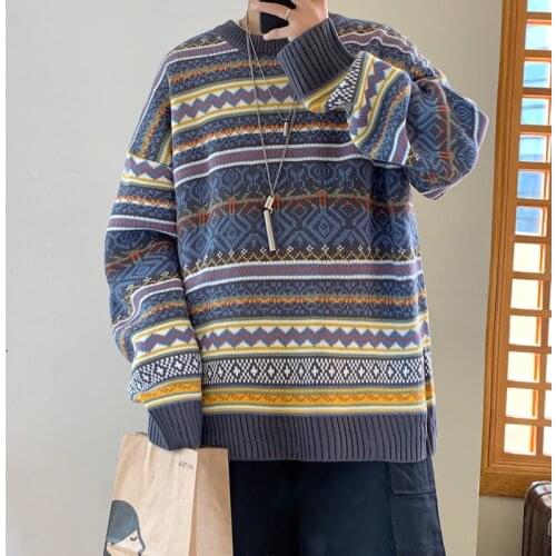 Winter Sweater Mens Warm Fashion Retro Casual O-neck Knit Pullover Men Streetwear Knitting Sweaters Male Sweter Clothes M-2XL